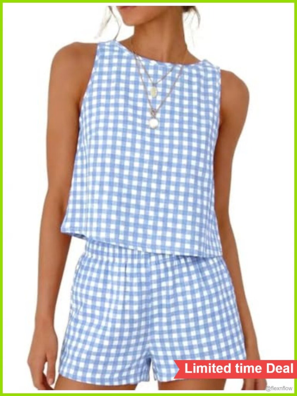 Women's Cotton Gingham Two-Piece Short Set Sleeveless Crop Top Casual Summer